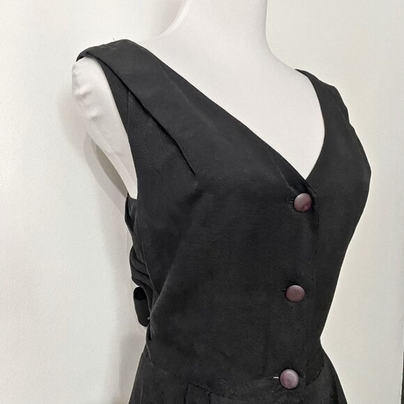 JEAN-CLAUDE POITRAS 100% SILK BLACK SLEEVELESS BUTTON FRONT BELTED MIDI DRESS - Picture 7 of 10